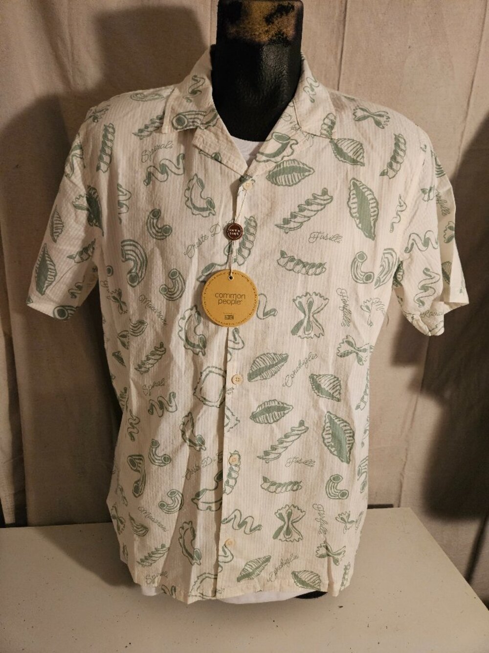 Common People Clothing Men's Pasta Foodie Camp Shirt In 100% Cotton NEW Sz XL